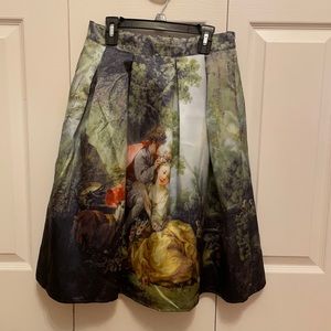 Victorian scene sateen midi skirt